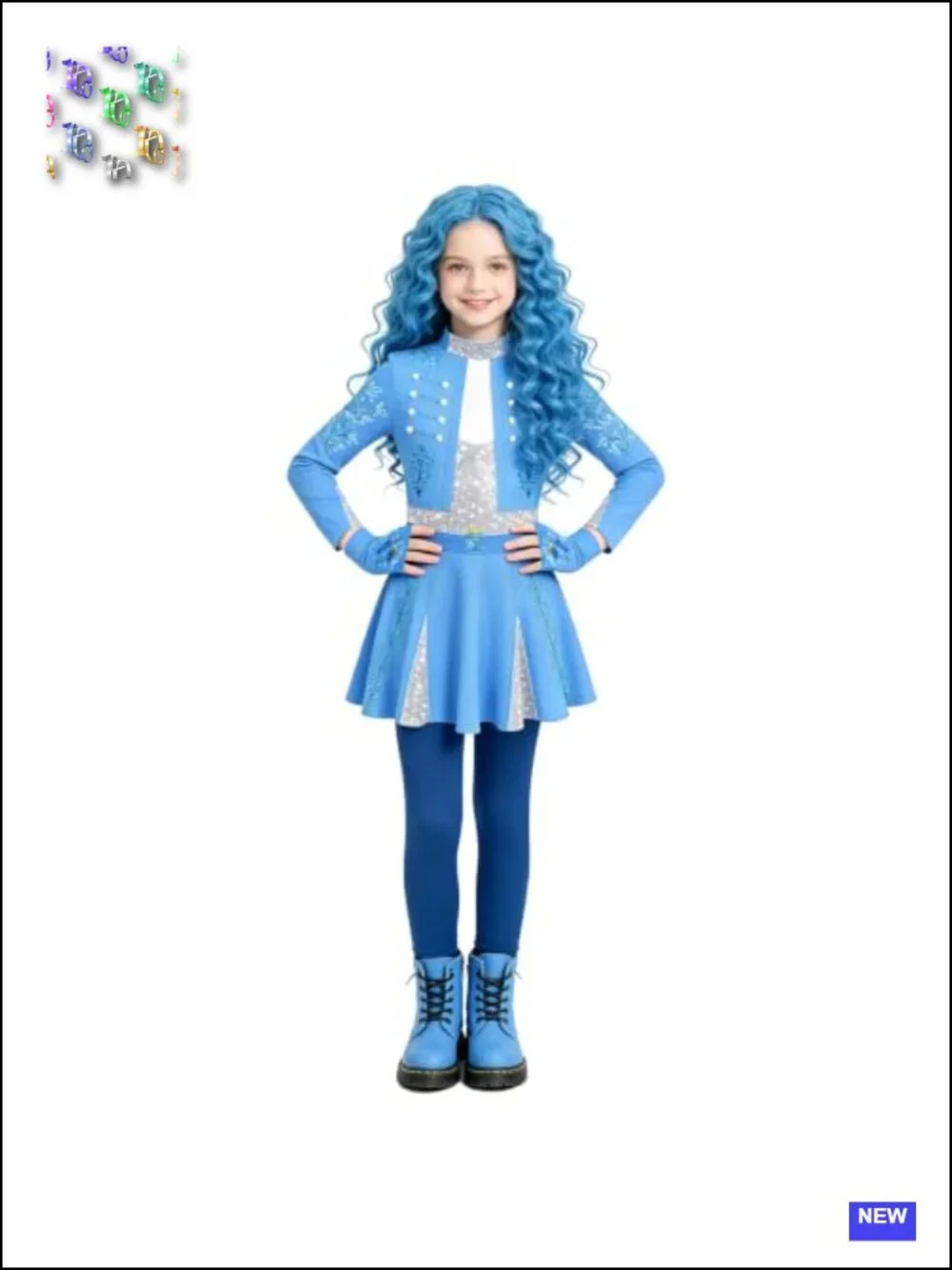 Girls Princess Cosplay Jumpsuit Costume Set with Gloves and Wig, Long Sleeve,